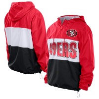 San Francisco 49ers New Era Scarlet Ripstop Quarter-Zip Hooded Windbreaker