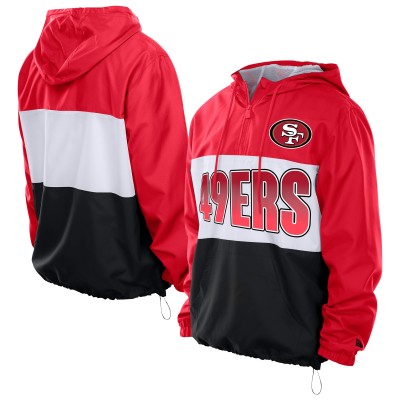 San Francisco 49ers New Era Scarlet Ripstop Quarter-Zip Hooded Windbreaker