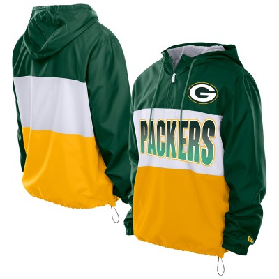 Green Bay Packers New Era Green Ripstop Quarter-Zip Hooded Windbreaker