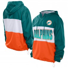 Miami Dolphins New Era Aqua Ripstop Quarter-Zip Hooded Windbreaker