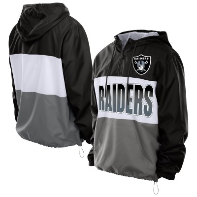 Las Vegas Raiders New Era Black Ripstop Quarter-Zip Hooded Windbreaker