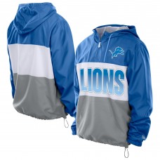 Detroit Lions New Era Blue Ripstop Quarter-Zip Hooded Windbreaker