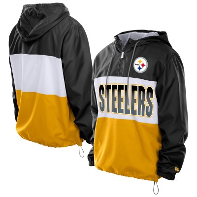 Pittsburgh Steelers New Era Black Ripstop Quarter-Zip Hooded Windbreaker