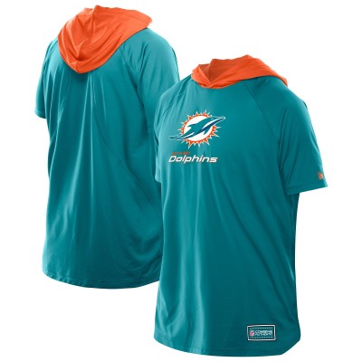Miami Dolphins New Era Aqua Combine Authentic Hooded Raglan Short-Sleeve T-Shirt