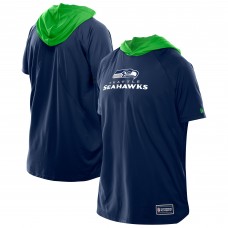 Seattle Seahawks New Era College Navy Combine Authentic Hooded Raglan Short-Sleeve T-Shirt