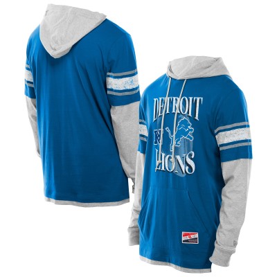 Футболка с длинным рукавом с капюшоном Detroit Lions New Era Blue Twofer Layered