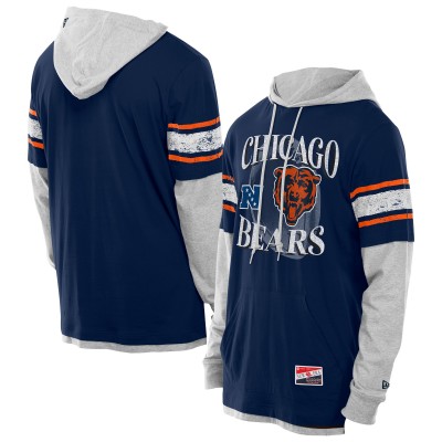 Футболка с длинным рукавом с капюшоном Chicago Bears New Era Navy Twofer Layered