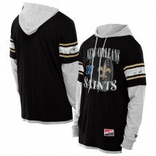 New Orleans Saints New Era Black Twofer Layered Long Sleeve Hoodie T-Shirt