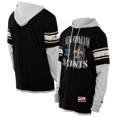 New Orleans Saints New Era Black Twofer Layered Long Sleeve Hoodie T-Shirt