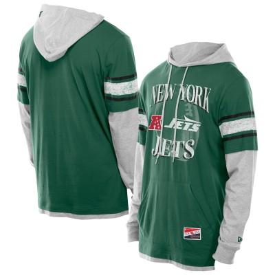 New York Jets New Era Green Twofer Layered Long Sleeve Hoodie T-Shirt