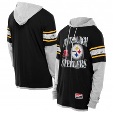 Футболка с длинным рукавом с капюшоном Pittsburgh Steelers New Era Black Twofer Layered