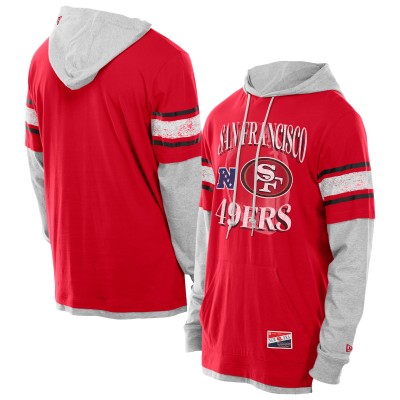 San Francisco 49ers New Era Scarlet Twofer Layered Long Sleeve Hoodie T-Shirt