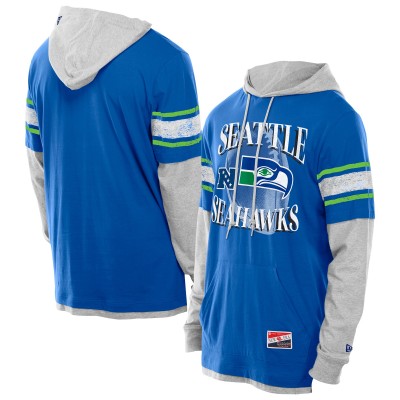 Seattle Seahawks New Era Royal Twofer Layered Long Sleeve Hoodie T-Shirt