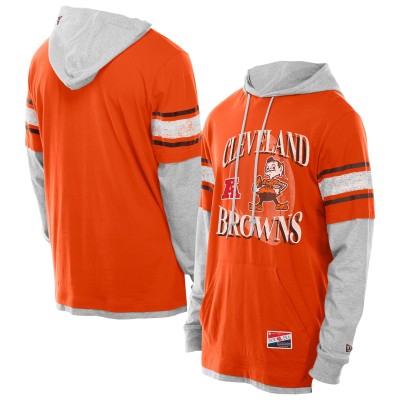 Футболка с длинным рукавом с капюшоном Cleveland Browns New Era Orange Twofer Layered