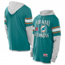 Miami Dolphins New Era Aqua Twofer Layered Long Sleeve Hoodie T-Shirt