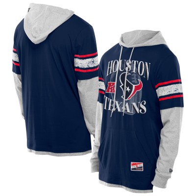 Футболка с длинным рукавом с капюшоном Houston Texans New Era Navy Twofer Layered