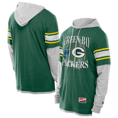 Футболка с длинным рукавом с капюшоном Green Bay Packers New Era Green Twofer Layered