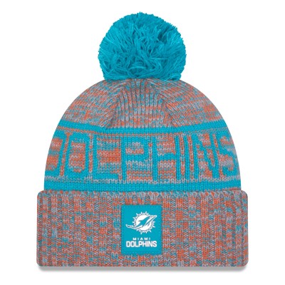 Шапка с помпоном Miami Dolphins New Era Orange 2025 Sideline Cold Weather