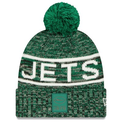 Шапка с помпоном New York Jets New Era Green 2025 Sideline Cold Weather