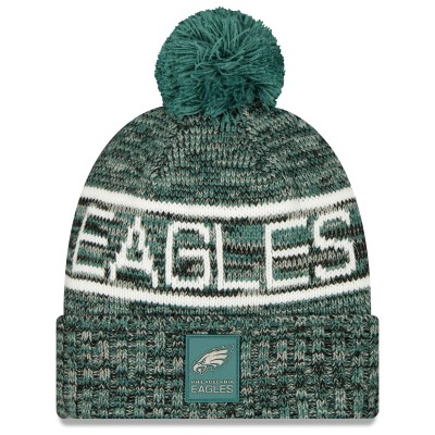 Шапка с помпоном Philadelphia Eagles New Era Midnight Green 2025 Sideline Cold Weather