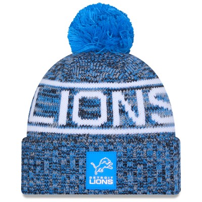 Шапка с помпоном Detroit Lions New Era Blue 2025 Sideline Cold Weather