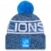Шапка с помпоном Detroit Lions New Era Blue 2025 Sideline Cold Weather