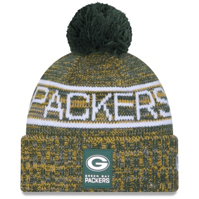 Шапка с помпоном Green Bay Packers New Era Green 2025 Sideline Cold Weather