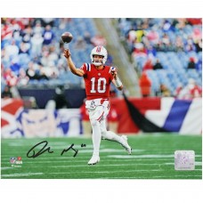 Drake Maye New England Patriots Autographed Fanatics Authentic 8 x 10 Red Jersey Throwing Photograph