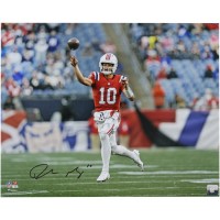 Drake Maye New England Patriots Autographed Fanatics Authentic 16 x 20 Red Jersey Throwing Photograph