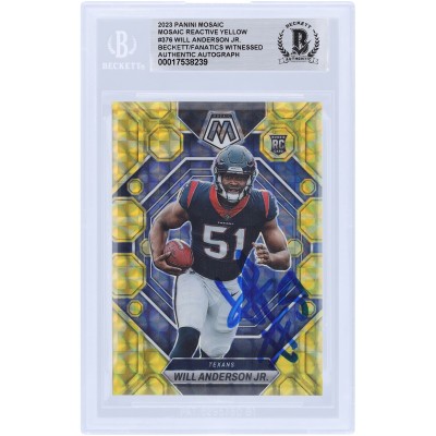 Will Anderson Jr. Houston Texans Autographed 2023 Panini Mosaic Reactive Yellow #376 Beckett Fanatics Witnessed Authenticated Rookie Card