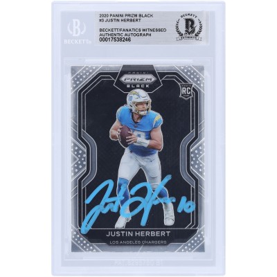 Justin Herbert Los Angeles Chargers Autographed 2020 Panini Chronicles Prizm Black Light Blue Ink #PB-3 Beckett Fanatics Witnessed Authenticated Rookie Card