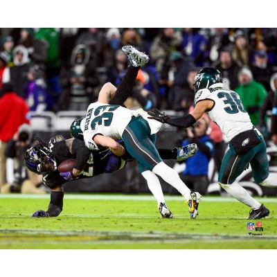 Cooper DeJean Philadelphia Eagles Unsigned Fanatics Authentic Week 13 Tackling Derrick Henry vs. Baltimore Ravens Photograph