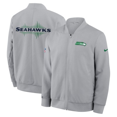 Seattle Seahawks Nike Gray 2025 Rivalries Collection Sideline Full-Zip Bomber Jacket