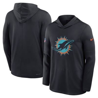 Футболка с длинным рукавом с капюшоном Miami Dolphins Nike Pitch Blue 2025 Rivalries Collection Sideline Dri-FIT