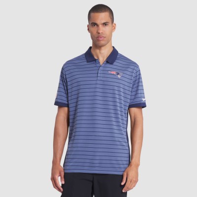 New England Patriots Nike Blue 2025 Rivalries Collection Sideline Victory Striped Dri-FIT Polo