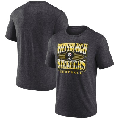 Pittsburgh Steelers Fanatics Heather Charcoal Extreme Tackle Tri-Blend T-Shirt