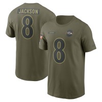 Футболка Baltimore Ravens Lamar Jackson Nike Olive 2025 Salute to Service
