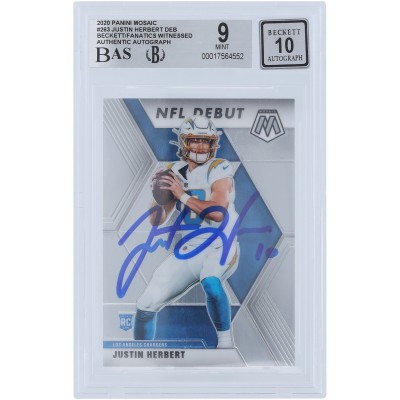 Justin Herbert Los Angeles Chargers Autographed 2020 Panini Mosaic NFL Debut #263 Beckett Fanatics Witnessed Authenticated 9/10 Rookie Card