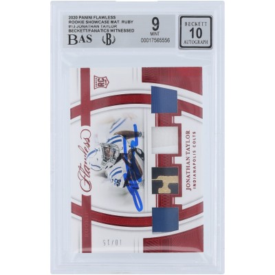 Jonathan Taylor Indianapolis Colts Autographed 2020 Panini Flawless Ruby Rookie Showcase Materials 4 Color Quad Relic #RS13 #10/15 Beckett Fanatics Witnessed Authenticated 9/10 Rookie Card