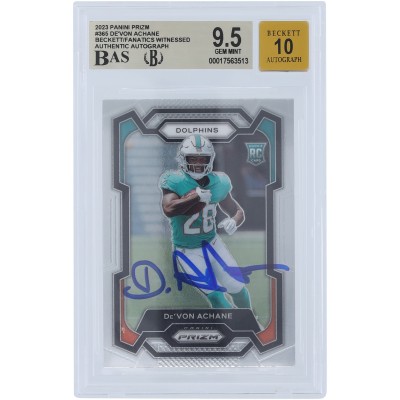 DeVon Achane Miami Dolphins Autographed 2023 Panini Prizm #365 Beckett Fanatics Witnessed Authenticated 9.5/10 Rookie Card