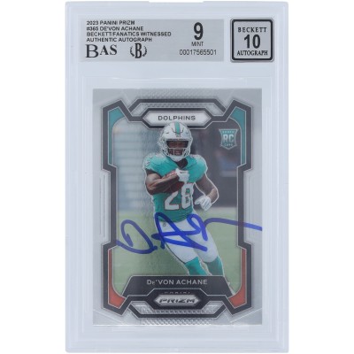 DeVon Achane Miami Dolphins Autographed 2023 Panini Prizm #365 Beckett Fanatics Witnessed Authenticated 9/10 Rookie Card