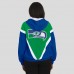 Женская Seattle Seahawks WEAR by Erin Andrews Green/Royal Retro Crinkle Full-Zip Hoodie Windbreaker