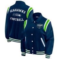 Женская Seattle Seahawks WEAR by Erin Andrews College Navy Varsity Lightweight Full-Snap Jacket