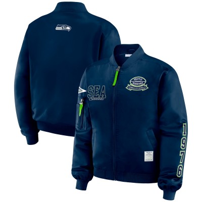  Женская футболка Seattle Seahawks WEAR by Erin Andrews College Navy Patch Full-Zip Bomber Jacket