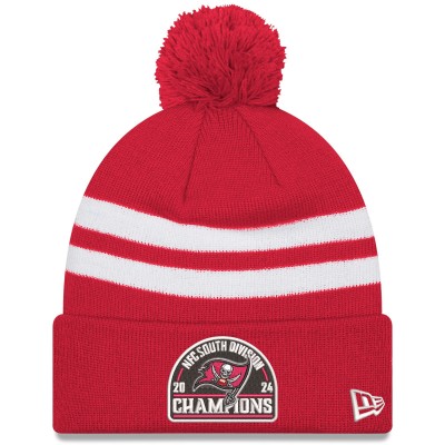 Tampa Bay Buccaneers New Era 2024 NFC South Division Champions Striped Cuffed Knit Hat with Pom - Red