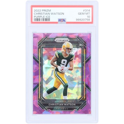Christian Watson Green Bay Packers 2022 Panini Prizm Purple Ice Prizm #314 #38/225 PSA Authenticated 10 Rookie Card