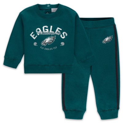 Малышам & Newborn Philadelphia Eagles WEAR by Erin Andrews Midnight Green Fleece Crewneck and Pants Set