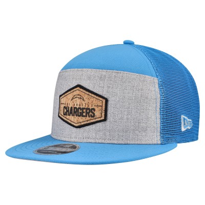 Бейсболка Los Angeles Chargers New Era Gray/Powder Blue Cork Split Panel 9FIFTY Trucker Snapback