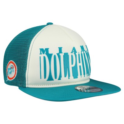 Бейсболка Miami Dolphins New Era Cream/Aqua Throwback Cutout A-Frame 9FIFTY Snapback