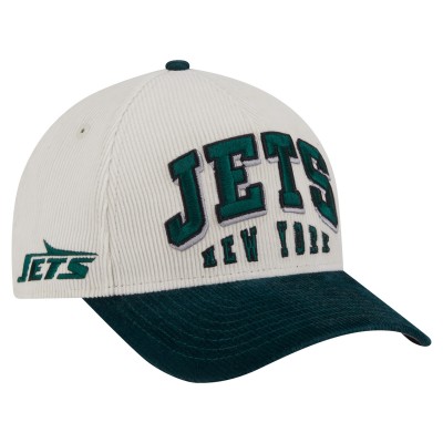 Бейсболка New York Jets New Era Cream/Green Two-Tone Sided Corduroy 9FORTY A-Frame